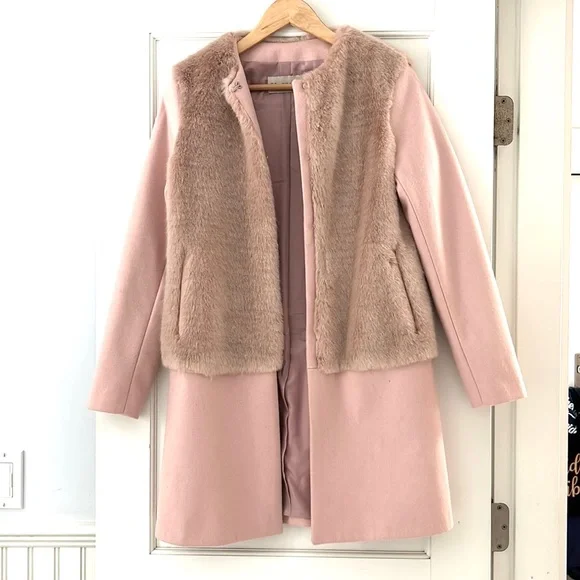 Zara Pink Fur Wool Coat NEW